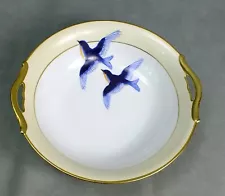 Vintage NIPPON Porcelain BLUE BIRD Hand Painted LARGE BOWL