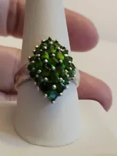 Sterling Silver & green tourmaline gemstone cluster ring sz 10