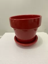 Glazed Small Ceramic Red Pot w/ Drainage Hole & Saucer (4 Pots Per Box)