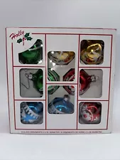 Vintage 8 Holly Brand Christmas Ball Ornaments USA Made 2 1/4” Blu/Red/Gree/Yell