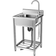 22" Kitchen Sink Stainless Steel Commercial 1 Compartment Utility Sink W/ Faucet