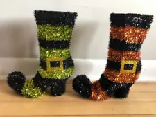 Set of 2 Black Witches Shoes with orange and green bands and gold buckles