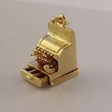 Vintage 14k 3-D Gold Charm. Love for Sale Cash Register. 10 x 10 x 8 mm.