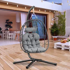 Hanging Wicker Egg Chair w/Stand Hammock Swing Chair+Cushion for Patio Garden