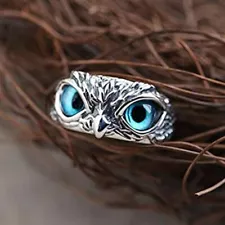 925 Silver Crystal Eye Owl Ring Animals Open Women Rings Couples Adjustable