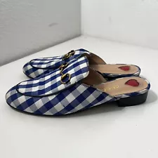 Gucci Women's Princetown Blue Plaid Check Loafer Mule Slide Size 40