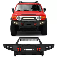 For 07-2014 1st Gen FJ Cruiser Front Bumper w/Winch Plate &5xLED Lights Textured