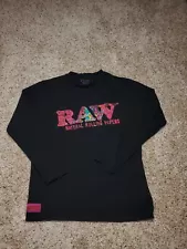 RAW Rolling Papers Ghost Shrimp Shirt Medium Men Black Long Sleeve Hidden Pocket