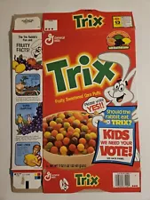 1991 General Mills TRIX Fruity Sweatened Corn Puffs Cereal Box Flat Kids Vote