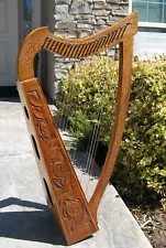 Nice Celtic 22 String Carved Harp With Tuners Missing Some Strings