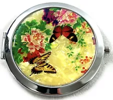 Compact Mirror Designer Women's Travel Butterflies & Flowers