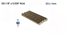 D3 x 1mm (D0.118" x 0.039") N52, Rare Earth, Neodymium Disc Magnet - 100pcs