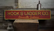 Hook & Ladder Co., Custom Fire Station - Rustic Distressed Wood Sign