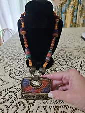 Vintage Multicolored Wooden And Beaded Necklace Estate Sale Versatile