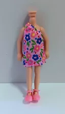 Barbie Chelsea Doll Clothes Pink Flower Print Summer Dress + Shoes Mattel