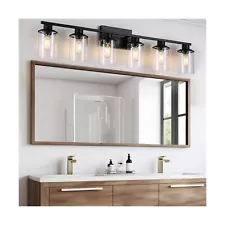 6 Light Bathroom Vanity Light, Matte Black Bathroom Light Fixtures, Modern Ba...