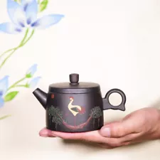 On Big Sales Real Yixing Zisha Black Clay Tea Pot Crane Relief Carved Handmade