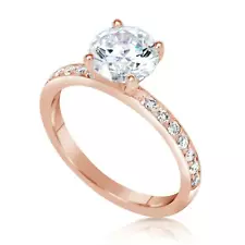 2.3 Ct Pave 4 Prong Round Cut Diamond Engagement Ring VS1 D Rose Gold Treated