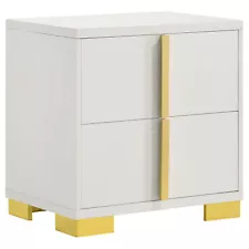 Art Deco Contemporary 2 Drawer Nightstand in White and Gold