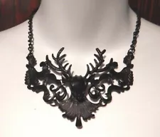 Dollskill large ornate dear head antler pendant black colour gothic punk rave