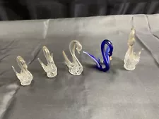 Vintage Hand Blown Glass Swans Swan Lot Figure Figurines