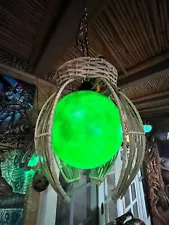 NEW Rattan Lamp With Green Globe and Green LED Light Tiki bar Decor Oceanic's