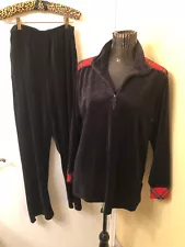 SALE! Monteray Bay M Blk VelourW/Plaid L/Slv P/over Top Elastic Pant Lounge Set