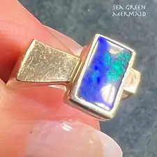 Australian Black Opal Mid-Century Modern Square Band Ring *Video*