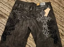 Russo Exclusive Underground Black Cross Embroidered Wide Leg Baggy Y2k Jeans