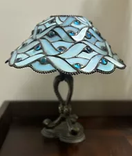 Partylite Spring Water Candle Lamp Tiffany Style Stained Glass Shade P7952