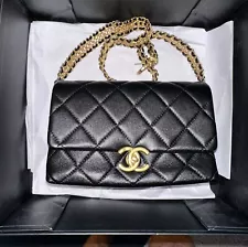 Chanel Lambskin Mini Flap Bag Veau Gold CC Rare Chain Handle Receipt with gift