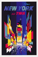 Fly TWA New York | David Klein | 1960 New York City Travel Poster Print