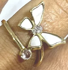 GoLD BuTtErFlY Ring 14k mother of PEARL cz solid size 7 ask 4 5 6 8 9 10