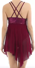 Women's Beautiful Burgundy Sequined Sweetheart Lyrical Ice Dance Ballet Dress M