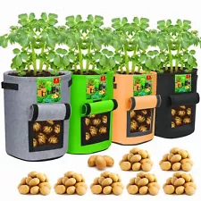 4 Pack 10 Gallon Potato Growing Bags With Flap Breathable & Durable Nonwoven Fab