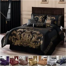 Chezmoi Collection Royale 7-Piece Bedding Set Jacquard Floral Comforter Set