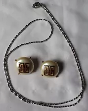 Vtg 1980s 1990s Signed Givenchy Costume Jewelry 36" Necklace Clip on Earrings