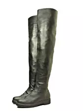 BLACK LEATHER THIGH HIGH PLATFORM BOOTS FEMME BIKER GEAR SZ. 8 U.S.