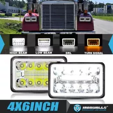 For Freightliner FLD120 FLD112 Pair 4x6" LED Headlights Hi/Lo DRL Turn Signal (For: Freightliner FLD120)