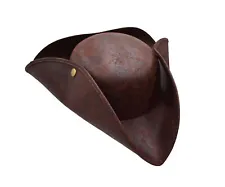 Distressed Brown Pirate Tricorne Hat Tricorn Faux Leather Colonial Costume