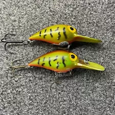 Pre-Rapala Storm Wiggle Wart Vintage Crankbaits Lot of 2 Lures - v38 Green Craw