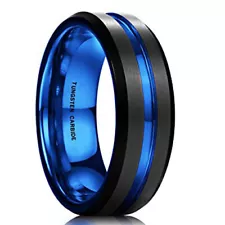 Ebay Wedding Rings For Men or Women. 8mm Black Tungsten Band w/ Blue Groove Line