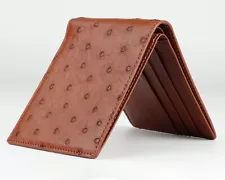 Real Brown Ostrich Wallet Exotic Skin Leather Men's Bifold RFID Blocking Wallet