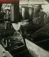 Men Cutting Logs in a sawmill for firewood Keystone Stereoview c1900