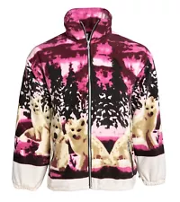 LADIES WOMENS DOUBLE FLEECE ANIMAL PUPPIES WOLF DOLPHIN WILD PRINTED JACKET COAT