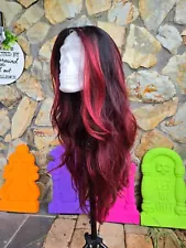 Free part lace front wig burgundy with dark root 13 x 4