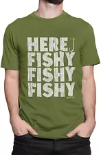 Here Fishy Fishy Mens FISHING GIFT T-Shirt Christmas Sale Present for Fisherman