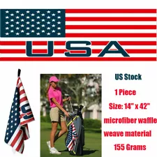 Microfiber Golf Towel Club Cart 14"*42" Jacquard USA Flag Finger Ten Hot Sale