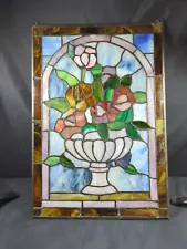 STAINED GLASS FLORAL Bouquet WINDOW HANGING BRIGHT COLORFUL W Metal FRAME 16x11