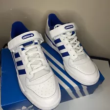 Size 10 NEW Men Adidas Forum Low White Royal Blue FY7756 Damaged Box.